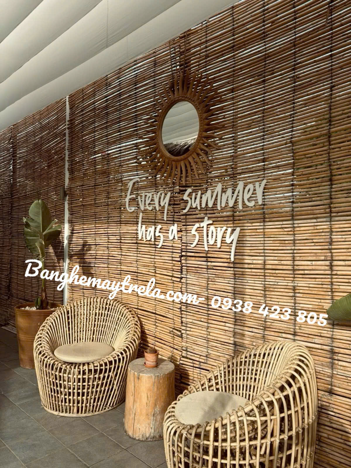 Bàn ghế sofa trứng mây tre